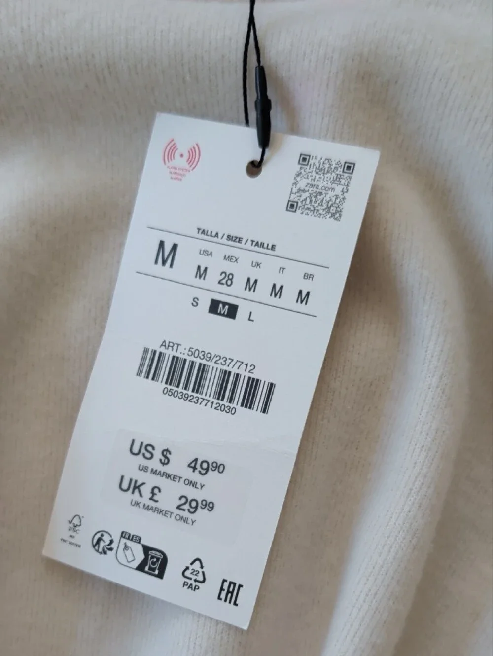 Zara Cream Lace-Hem Puff Sleeve Sweatshirt